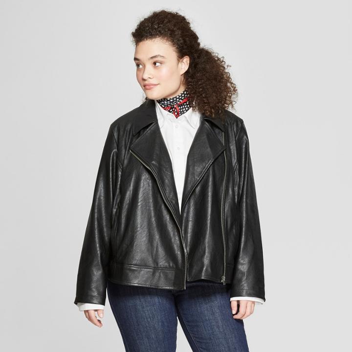 Women's Plus Size Moto Jacket - A New Day + Vital Voices - Black