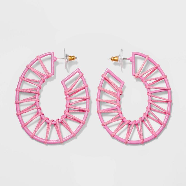 Sugarfix By Baublebar Raffia Hoop Earrings - Pink, Women's, Graprfruit