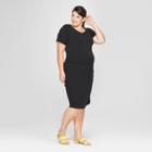 Maternity Plus Size Short Sleeve Shirred T-shirt Dress - Isabel Maternity By Ingrid & Isabel Black