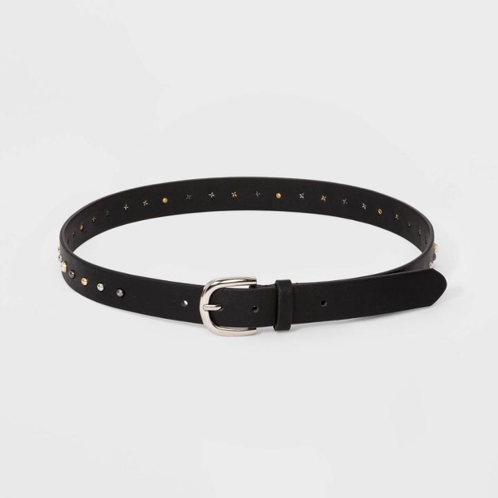 Women's Pearl And Rivet Embellished Belts - A New Day Black S, Women's,