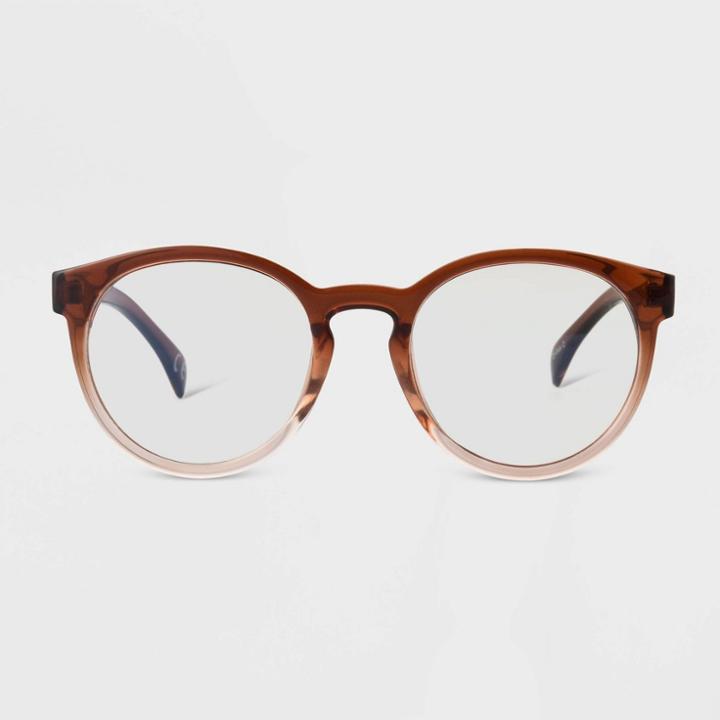 Women's Crystal Plastic Round Blue Light Filtering Glasses - Universal Thread Brown
