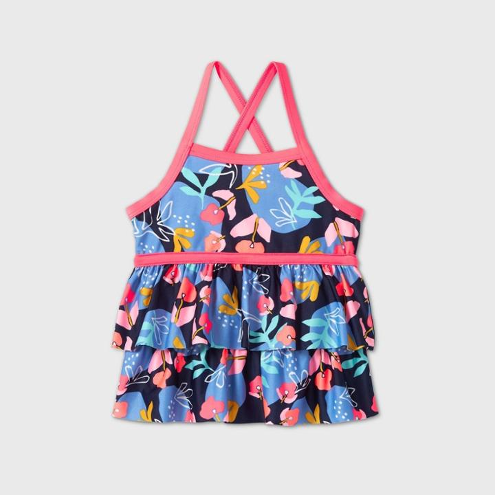 Toddler Girls' Adaptive Floral Tankini Top - Cat & Jack Blue