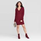 Women's V-neck Long Sleeve Mini Sweater Dress - A New Day Burgundy Xxl, Women's, Red