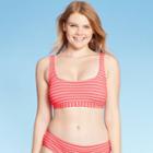 Women's Textured Bralette Bikini Top - Xhilaration Neon Coral Stripe L, Women's, Size: Large, Neon Pink