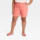 Women's Plus Size High-rise Bermuda Jean Shorts - Ava & Viv Peach Orange