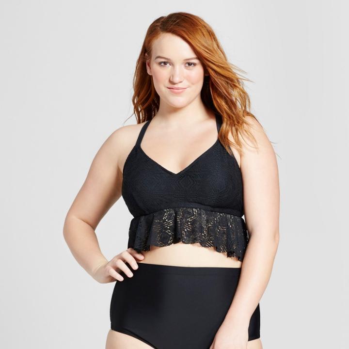 Costa Del Sol Women's Plus Size Crochet Cami Bikini Top - Black