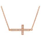 Journee Collection 1/6 Ct. T.w. Round-cut Cz Pave Set Sideways Cross Necklace In Sterling Silver - Rose Gold, Girl's