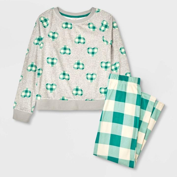 Girls' 2pc Fleece Long Sleeve Pajama Set - Cat & Jack Green