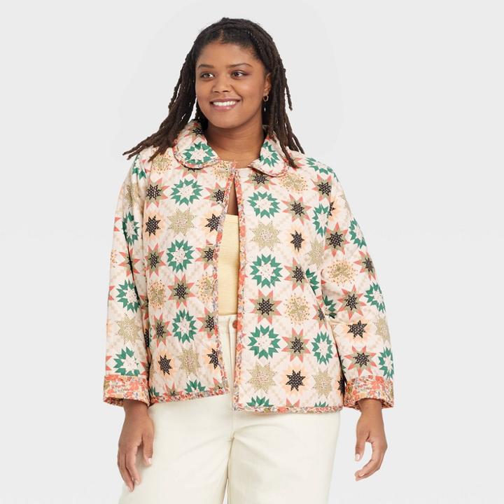 Women's Plus Size Quilted Button-front Jacket - Universal Thread Cream