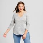 Women's Plus Size V-neck Cold Collar Long Sleeve Tunic Top - No Comment (juniors') Gray