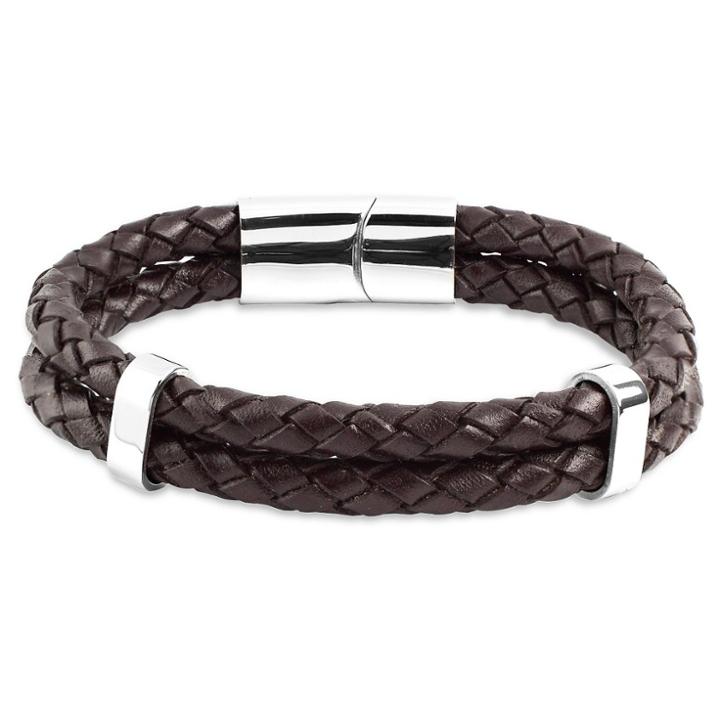 Men's Crucible Stainless Steel Brown Braided Leather Bracelet, Black/silver