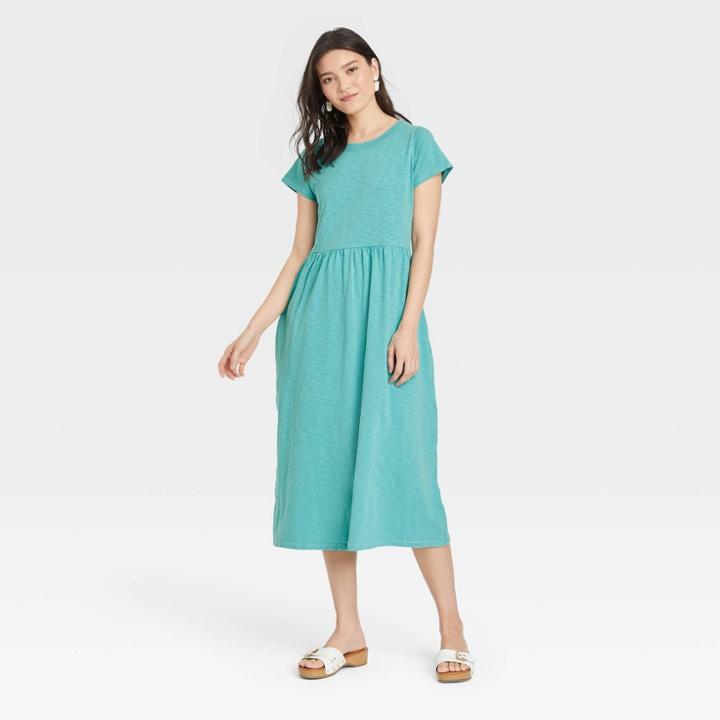 Women's Short Sleeve Babydoll T-shirt Dress - Universal Thread Blue