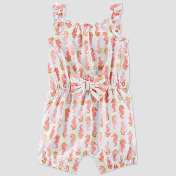 Baby Girls' Seahorse Print One Piece Romper - Just One You Made By Carter's White/pink