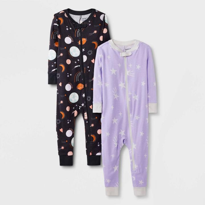 Baby Girls' 2pk Star & Space Pajama Romper - Cat & Jack Purple