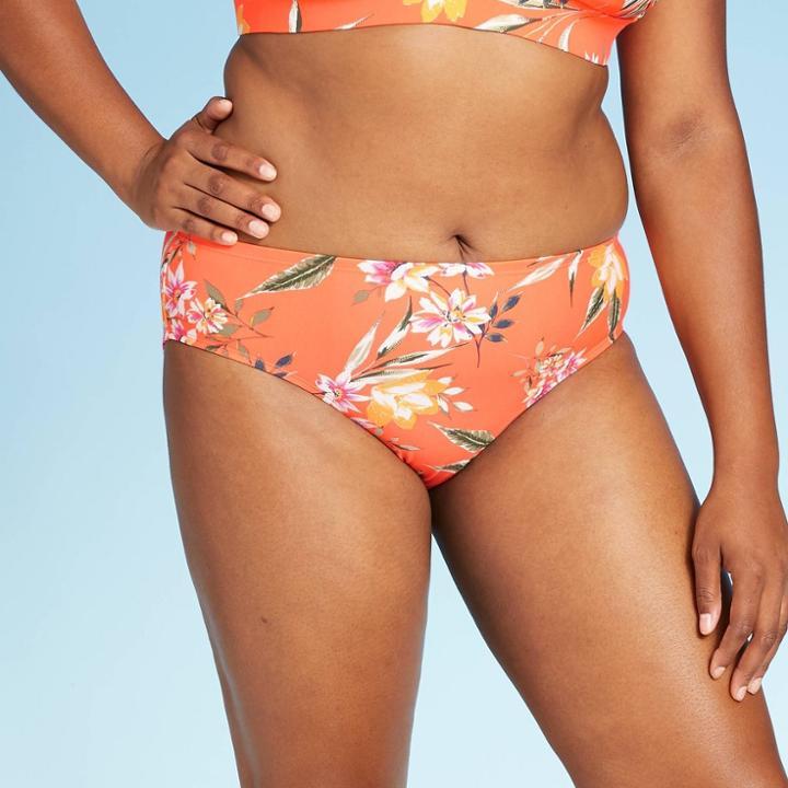 Women's Plus Size Hipster Bikini Bottom - Xhilaration Coral Floral Print 14w, Women's, Pink