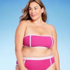 Women's Plus Size Terry Textured Solid Bandeau With Binding Bikini Top - Kona Sol Rose Pink X