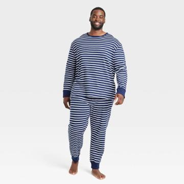 No Brand Men's Big & Tall Striped 100% Cotton Matching Family Pajama Set - Navy