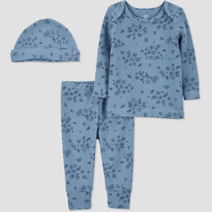 Carter's Just One You Baby Girls' 3pc Top & Bottom Set With Hat - Blue Newborn