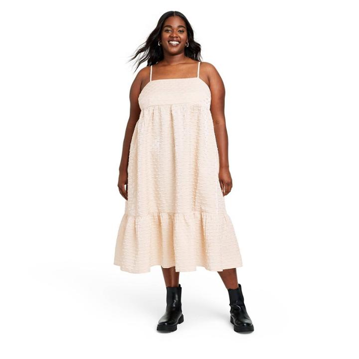 Women's Plus Size Textured Empire Waist Midi Dress - Kika Vargas X Target Tan
