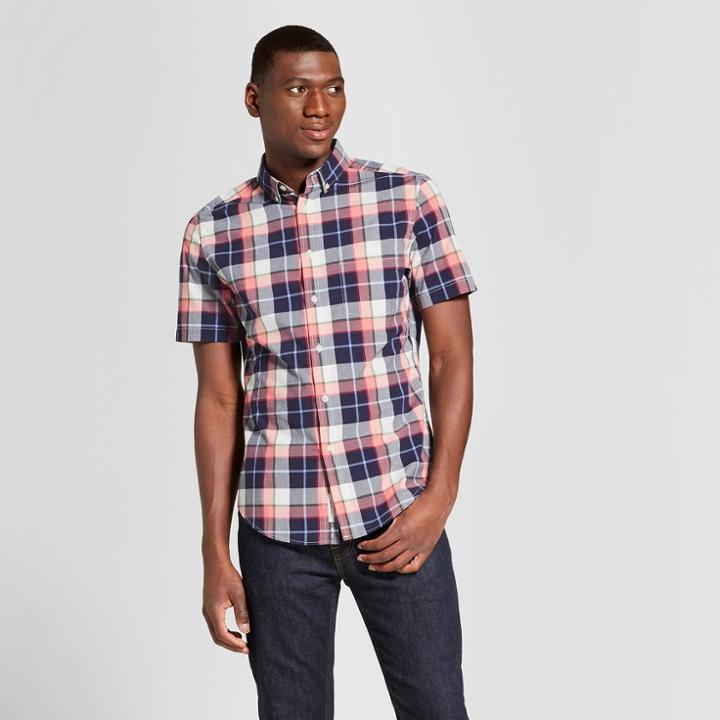 Men's Plaid Slim Fit Short Sleeve Button-down Shirt - Goodfellow & Co Georgia Peach