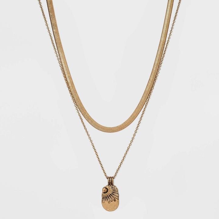 16 Layered Sunburst Pendant Necklace - Universal Thread Gold