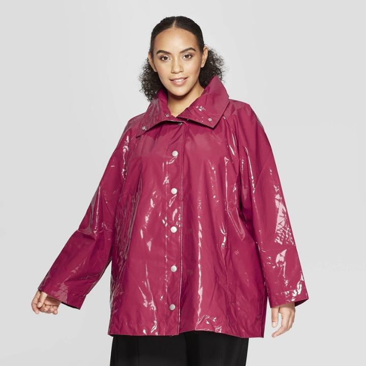 Women's Plus Size Front Double Welt Pocket Button Detailed Anorak Jacket - Who What Wear Cranberry Red