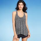 Women's Mesh Overlay Tankini Top - Aqua Green Black & White