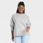 Women's Plus Size Embroidered Fleece Sweatshirt - Universal Thread Gray Hearts