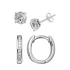 Distributed By Target Women's Set Of Stud And Huggie Hoop Earrings With Clear Cubic Zirconia In Sterling Silver -