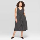 Women's Plus Size Striped Sleeveless U-neck Wrap Waist Tank A Line Dress - Who What Wear Black