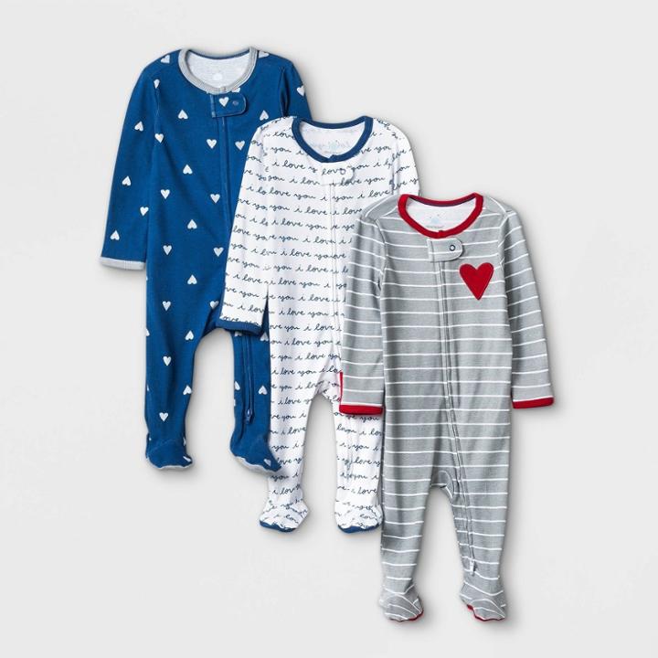 Baby Boys' 3pk Valentine's Day Sleep N' Play - Cloud Island Navy Newborn, Blue/blue