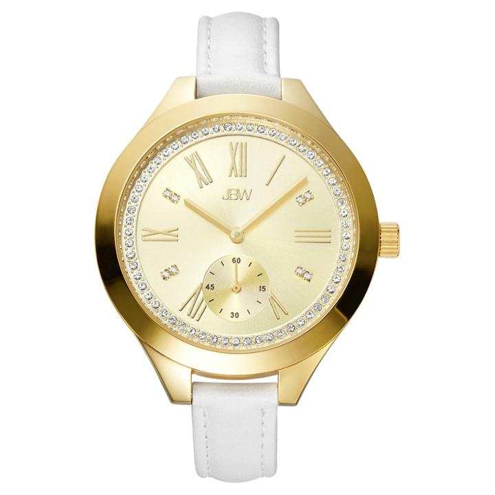 Women's Jbw J6309a Aria Japanese Movement Genuine Leather Real Diamond Watch - Gold, White
