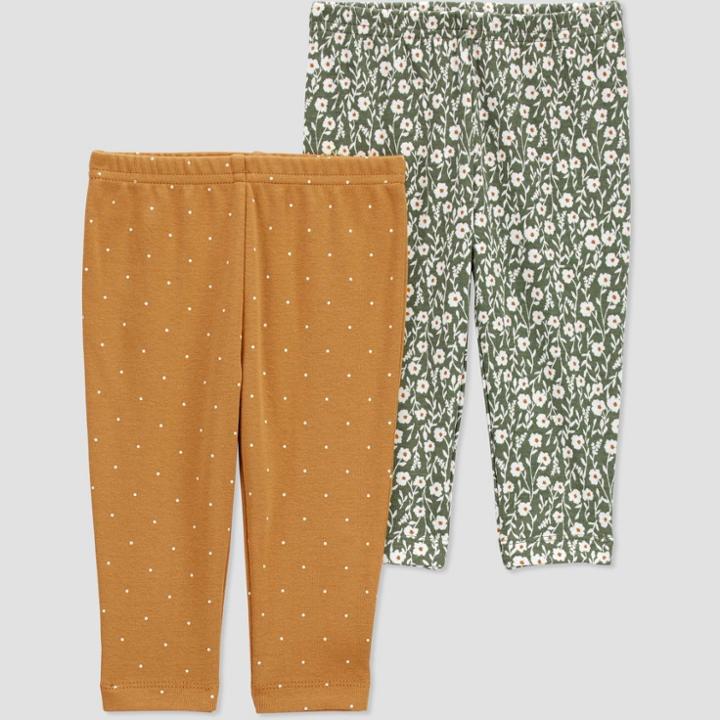 Carter's Just One You Baby Girls' 2pk Floral Pants - Sage Green Newborn