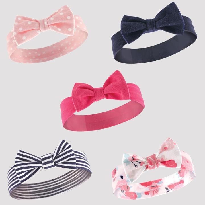 Hudson Baby Girls' 5pk Headbands, Stripe - Navy (blue)