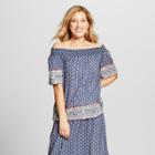 Women's Short Sleeve Border Print Off The Shoulder Top - Knox Rose Blue
