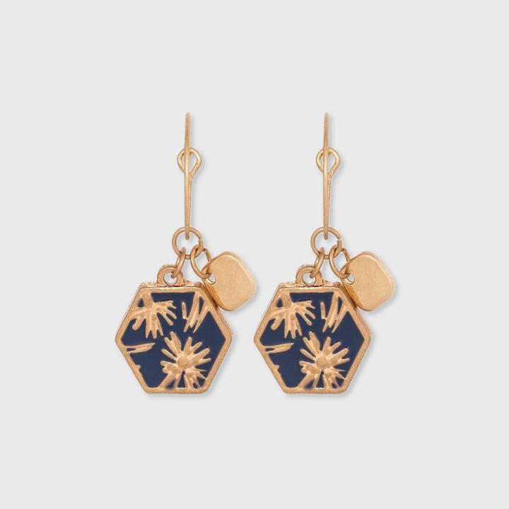 Raised Flower Pattern Charm Hoop Earrings - Universal Thread Blue