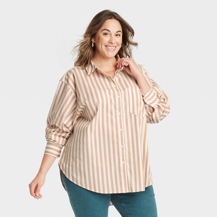 Women's Plus Size Long Sleeve Button-down Oversized Tunic - Ava & Viv