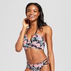 Women's Center Halter Bandeau Bikini Top - Xhilaration Black Floral D/dd Cup
