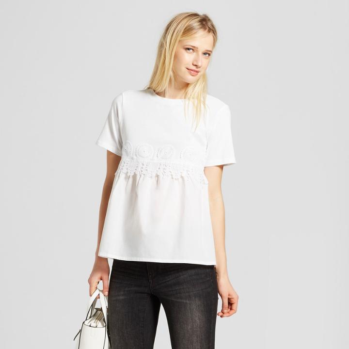 Women's Short Sleeve Knit To Woven T-shirt - Who What Wear White