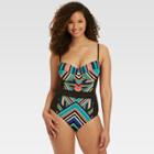Beach Betty By Miracle Brands Women's Striped Deco Print Slimming Control One Piece Swimsuit - L,