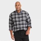 Men's Tall Plaid Standard Fit Long Sleeve Button-down Shirt - Goodfellow & Co Charcoal Gray/plaid