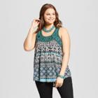 Women's Plus Size Embroidered Lace Yoke Tank Top Black/jewel 2x - Born Famous (juniors')
