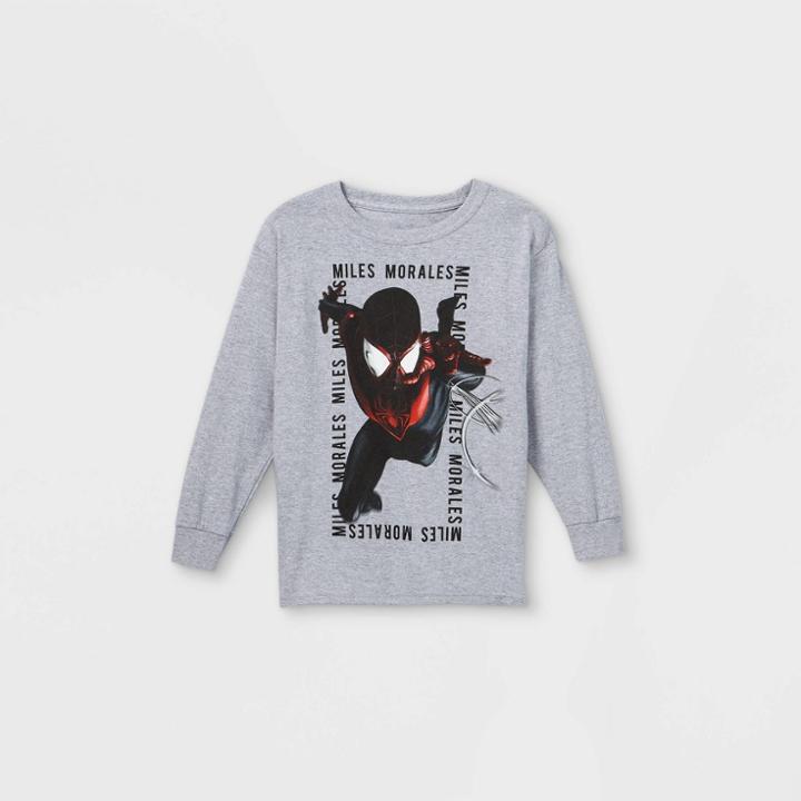 Boys' Marvel Miles Morales Long Sleeve Graphic T-shirt - Gray