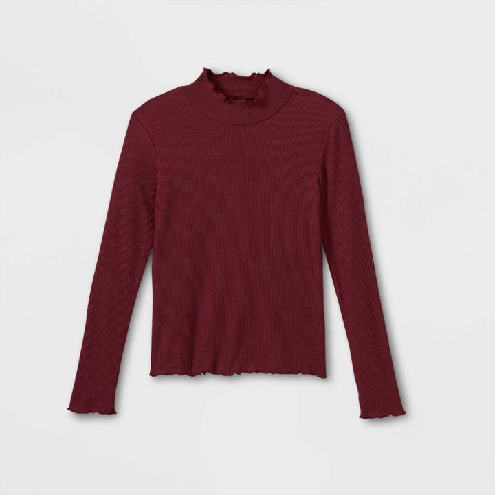 Girls' Lettuce Edge Mock-neck Top - Art Class Maroon