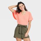 Women's Flutter Short Sleeve Scoop Neck Linen T-shirt - A New Day Blush Xs, Pastel Pink
