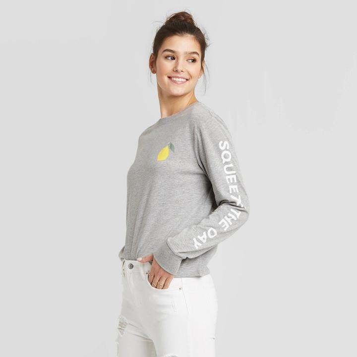 Women's Squeeze The Day Long Sleeve T-shirt - Zoe+liv (juniors') - Heather Xs, Women's, Gray