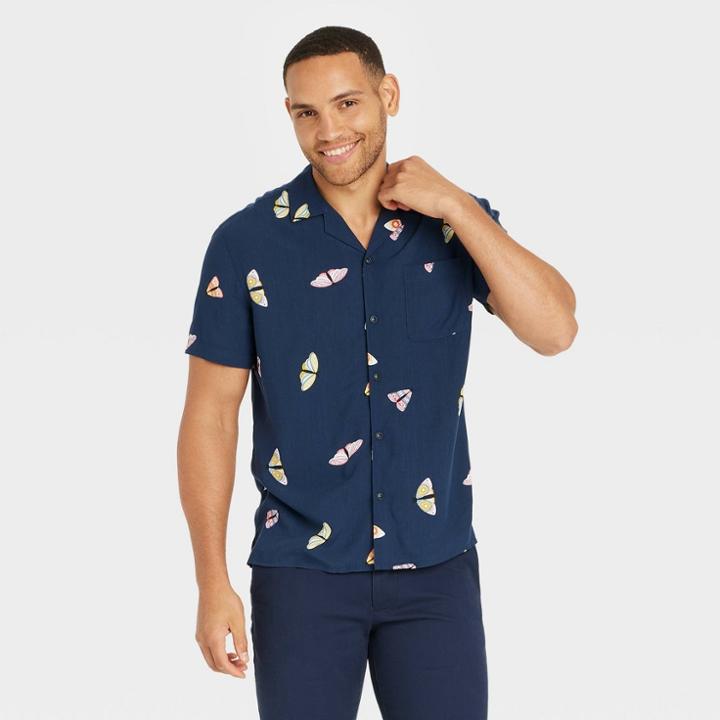 Men's Camp Collared Short Sleeve Button-down Shirt - Goodfellow & Co Navy Blue