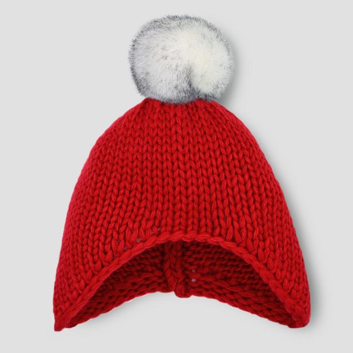 Baby Beanie With Faux Fur Pom - Cat & Jack Red 0-6m, Toddler Unisex, Size: Small,