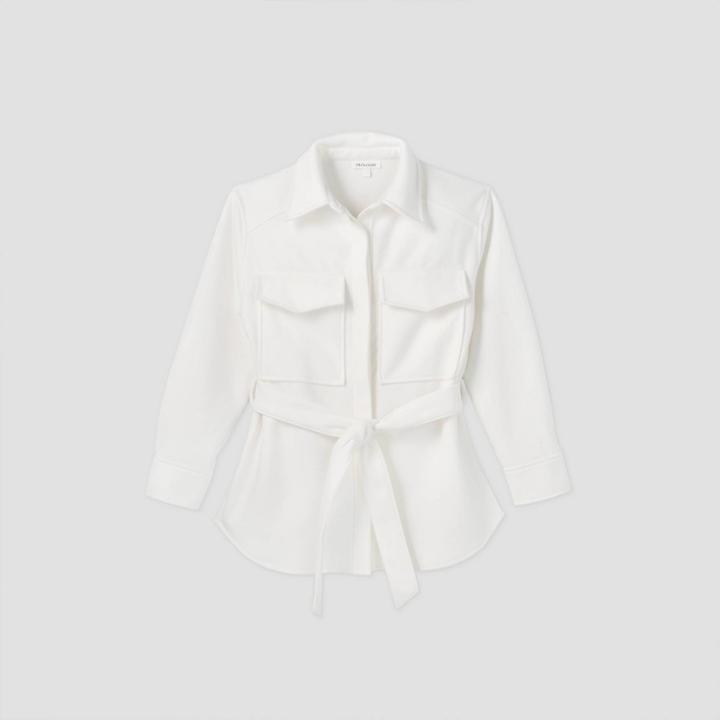 Women's Long Sleeve Belted Herringbone Shirt Jacket - Prologue Brown