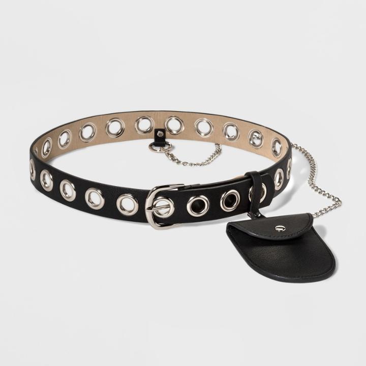 Women's Grommet Pants Belt With Detachable Chain & Pouch - Wild Fable Black